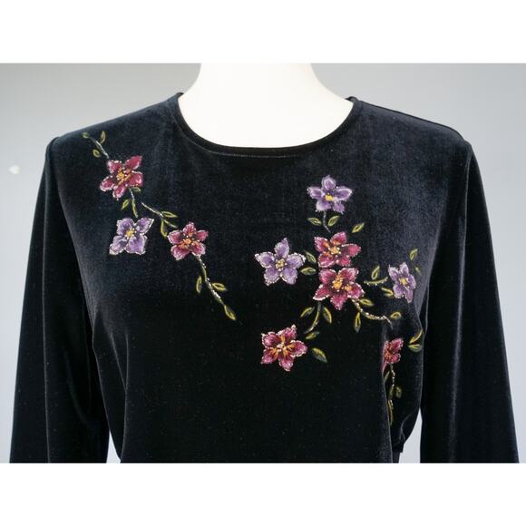 VTG Y2K Positive Attitude Floral Painted Velvet Maxi Dress 10 Whimsigoth Witchy - Picture 7 of 16